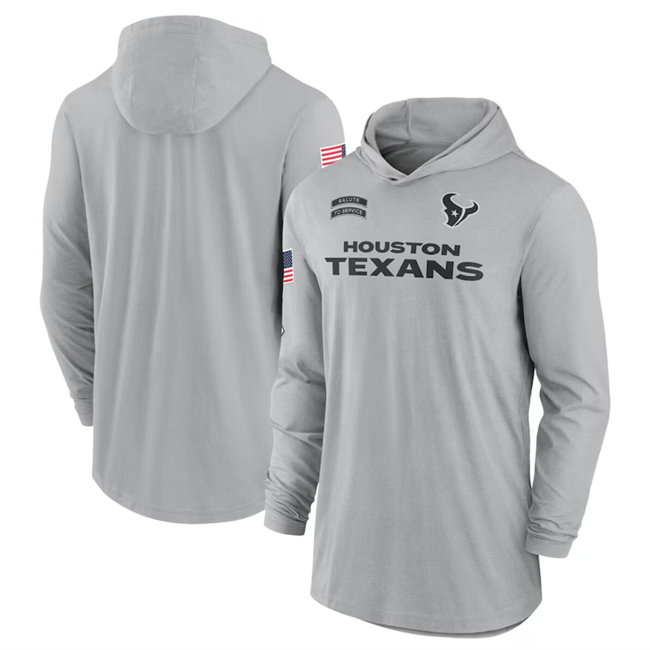 Men's Gray Houston Texans 2024 Salute to Service Lightweight Performance Long Sleeve Hooded T-Shirt